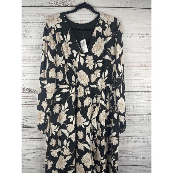 Torrid Dress Womens 2X 18-20 Black Floral Midi Ruffle Surplice Gauze Dress - Picture 3 of 14